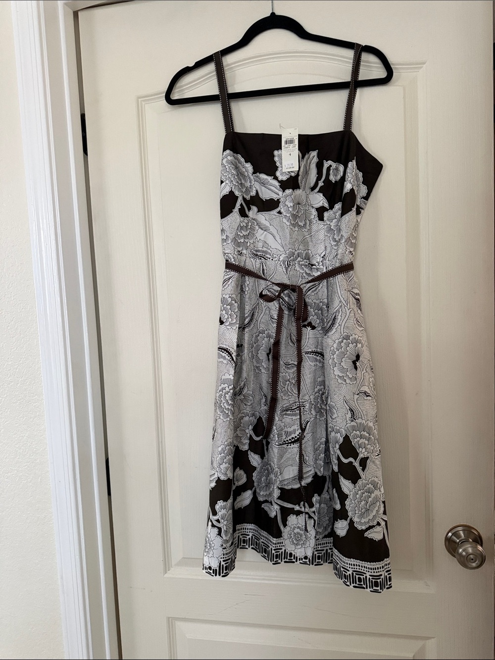 Ann Taylor Brown & White Floral Spaghetti-Strap Midi Dress